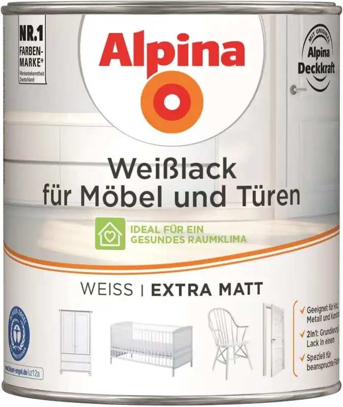 2L ALPINA Weißlack f. Möbel & Türen extra matt Aktuell