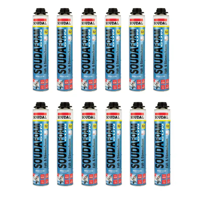 12x Soudal Soudafoam B2, 750ml, Pistolenschaum, PU-Schaum, Montageschaum Neue Kollektion