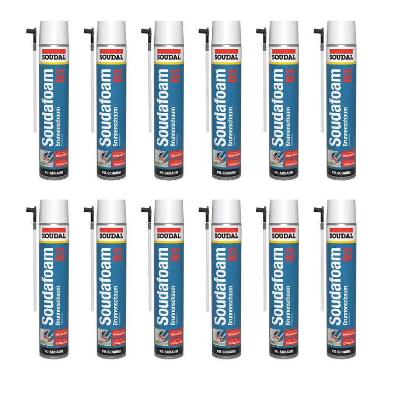 12x Soudal Soudafoam Brunnenschaum B3 750 ml PU-Adapterschaum Kostenloser Rückversand