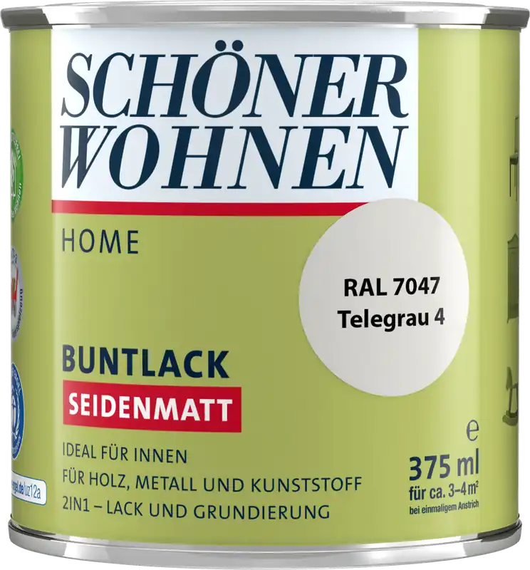 375ml Schöner Wohnen Home Buntlack seidenmatt, RAL 7047 Telegrau 4 Neu