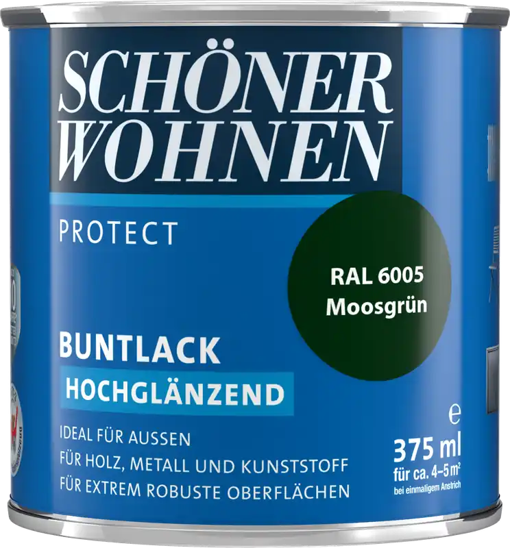 375ml Schöner Wohnen Protect Buntlack hochglänzend RAL 6005 Moosgrün Preisreduziert