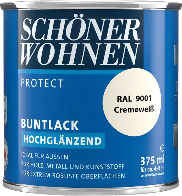 375ml Schöner Wohnen Protect Buntlack hochglänzend RAL 9001 Cremeweiß Abverkauf