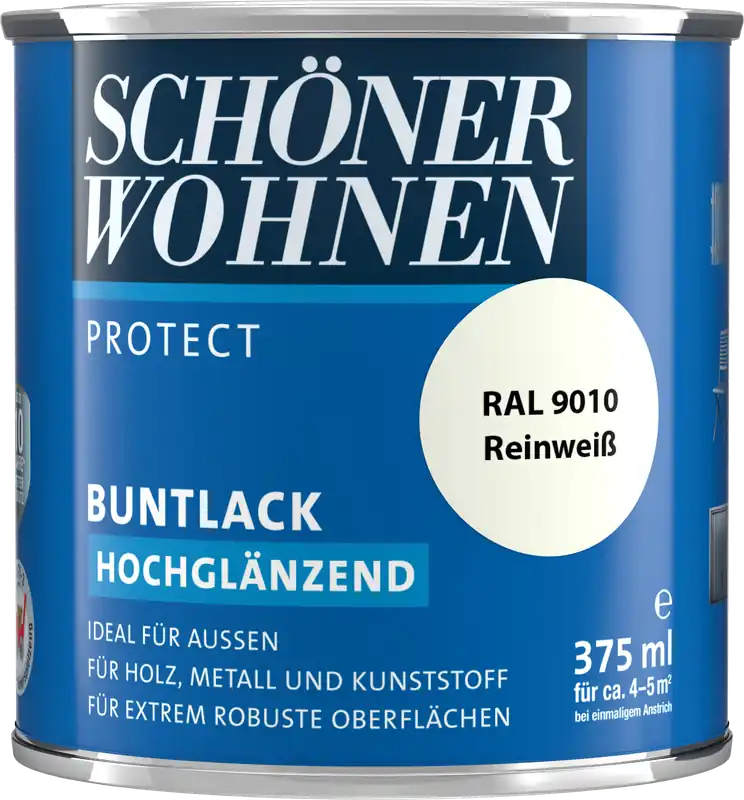 375ml Schöner Wohnen Protect Buntlack hochglänzend RAL 9010 Reinweiß Schnäppchen
