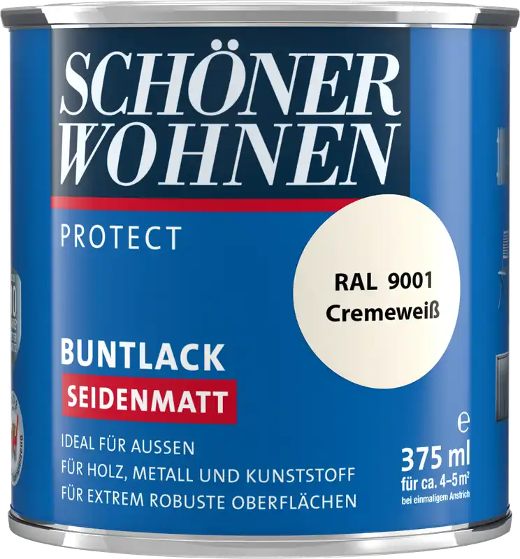 375ml Schöner Wohnen Protect Buntlack seidenmatt RAL 9001 Cremeweiß Kostenfreie Lieferung