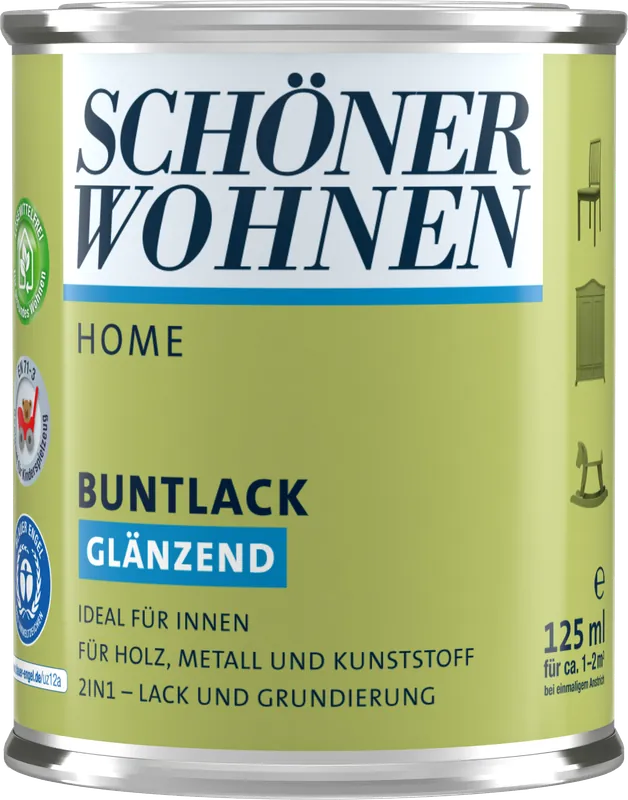 125ml Schöner Wohnen Home Buntlack glänzend, RAL 1021 Rapsgelb Neu Im Sortiment