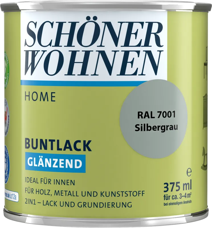 375ml Schöner Wohnen Home Buntlack glänzend, RAL 7001 Silbergrau Versand Am Gleichen Tag