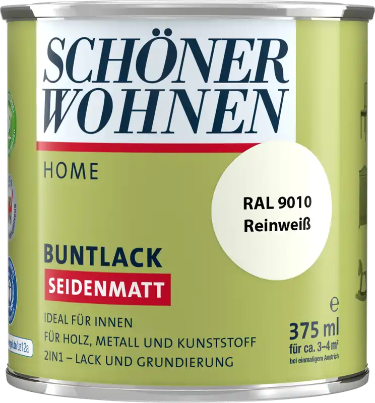 375ml Schöner Wohnen Home Buntlack seidenmatt, RAL 9010 Reinweiß Super-Preis