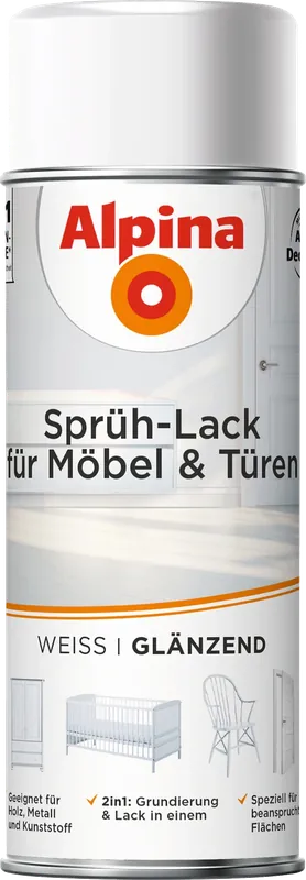 400 ml, Alpina Sprühlack für Möbel und Türen, für ca. 1,5 m², weiß, glänzend Highlight