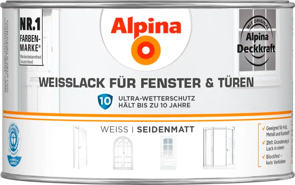 300ml ALPINA Weißlack für Fenster & Türen seidenmatt Rabatt