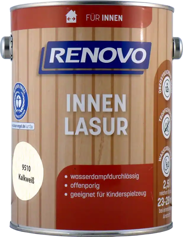 Preiswert 2,5L Renovo Innenlasur / Wohnraumlasur Kalkweiß