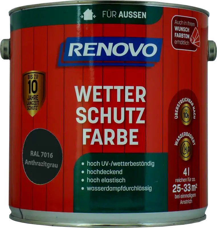 4 L Renovo Wetterschutzfarbe Nr.7016 anthrazitgrau Schneller Versand