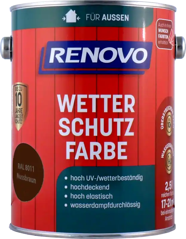 2,5 L Renovo Wetterschutzfarbe Nr.8011 nussbraun Solange Der Vorrat Reicht