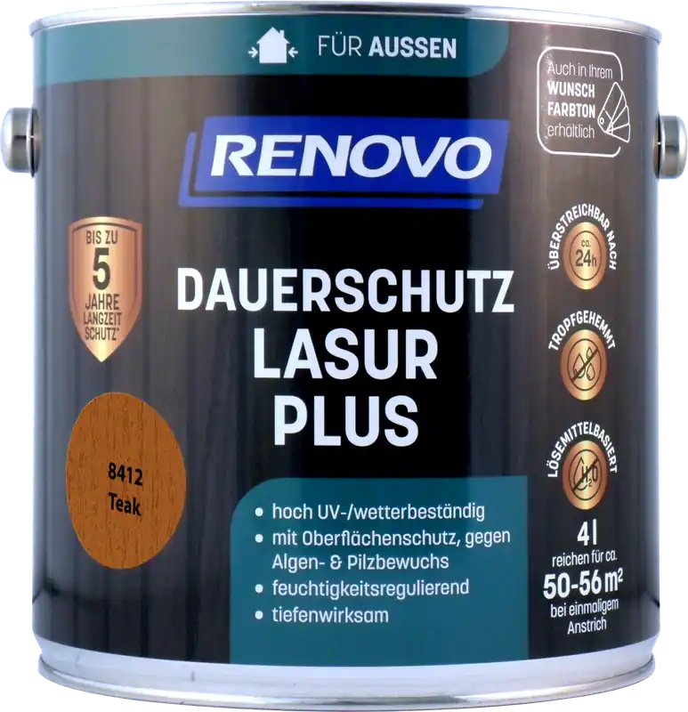 Letzte Chance 4L Renovo Dauerschutzlasur PLUS Nr.8412 Teak