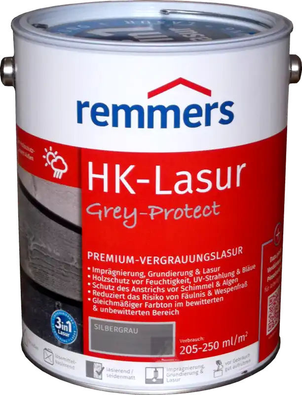 5L Remmers HK Lasur Silbergrau Grey Protect Kostenloser Versand
