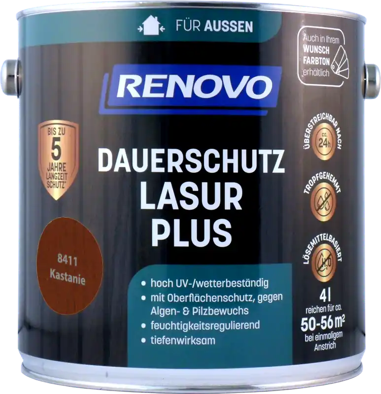 4L Renovo Dauerschutzlasur PLUS Nr.8411 Kastanie Begrenztes Angebot