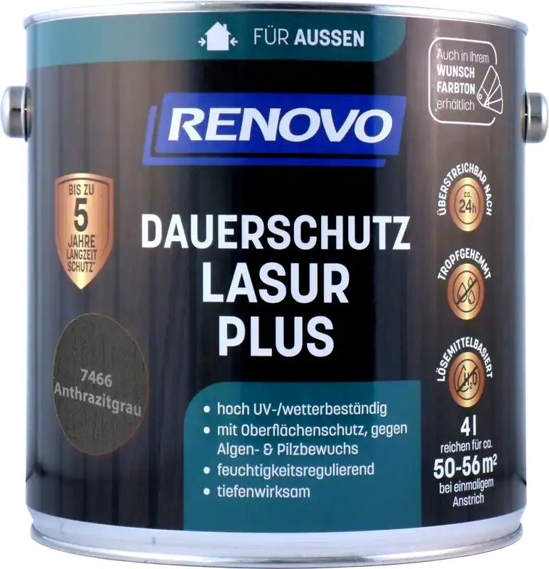 4L Renovo Dauerschutzlasur PLUS Nr.7466 Anthrazitgrau Kostenloser Rückversand