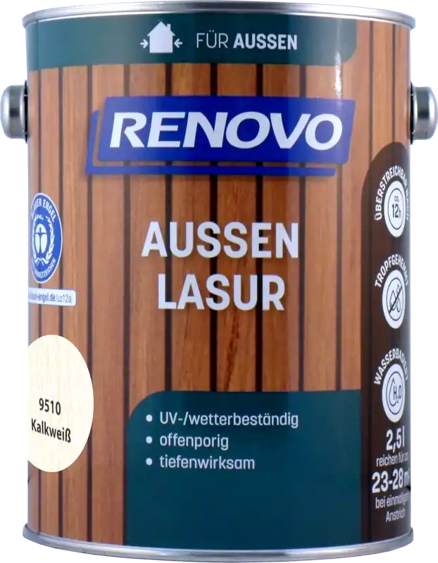 2,5L Renovo Wetterlasur/ Aussenlasur wb. Nr.9510 Kalkweiß Rabatt