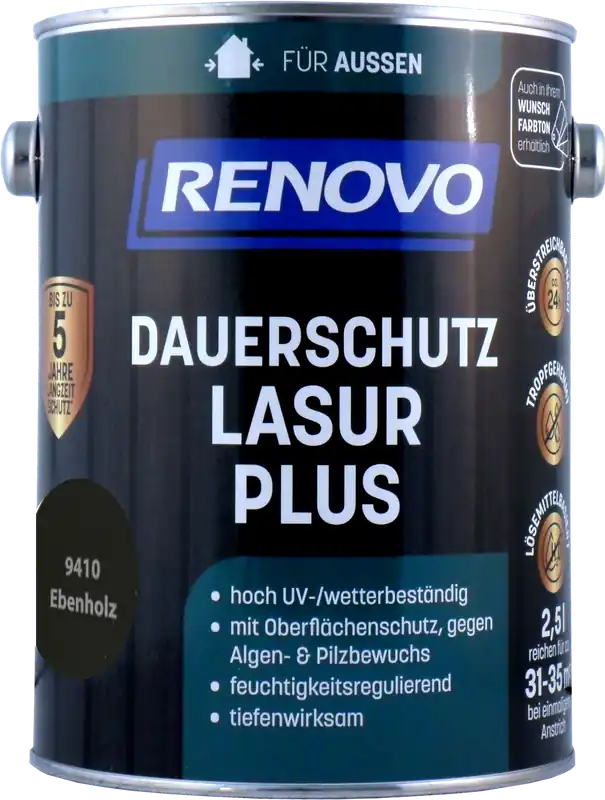 2,5L Renovo Dauerschutzlasur PLUS Nr.9410 Ebenholz Wochenendangebot