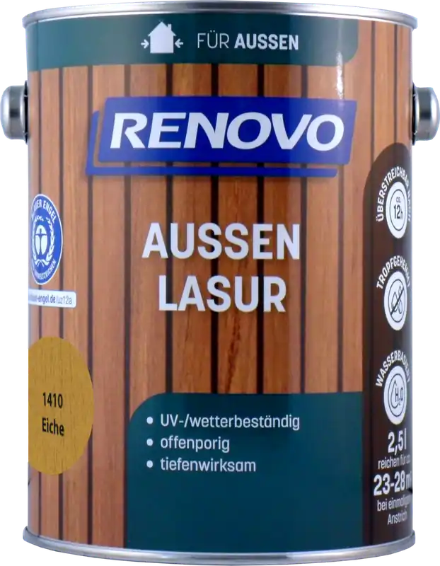 2,5L Renovo Wetterlasur/ Aussenlasur wb. Nr.1410 Eiche Zertifiziert