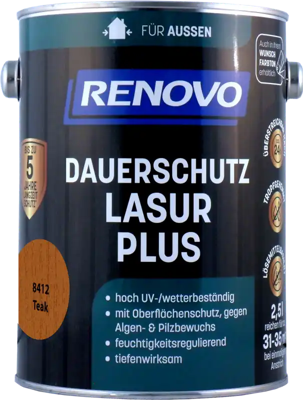 2,5L Renovo Dauerschutzlasur PLUS Nr.8412 Teak Aktuell