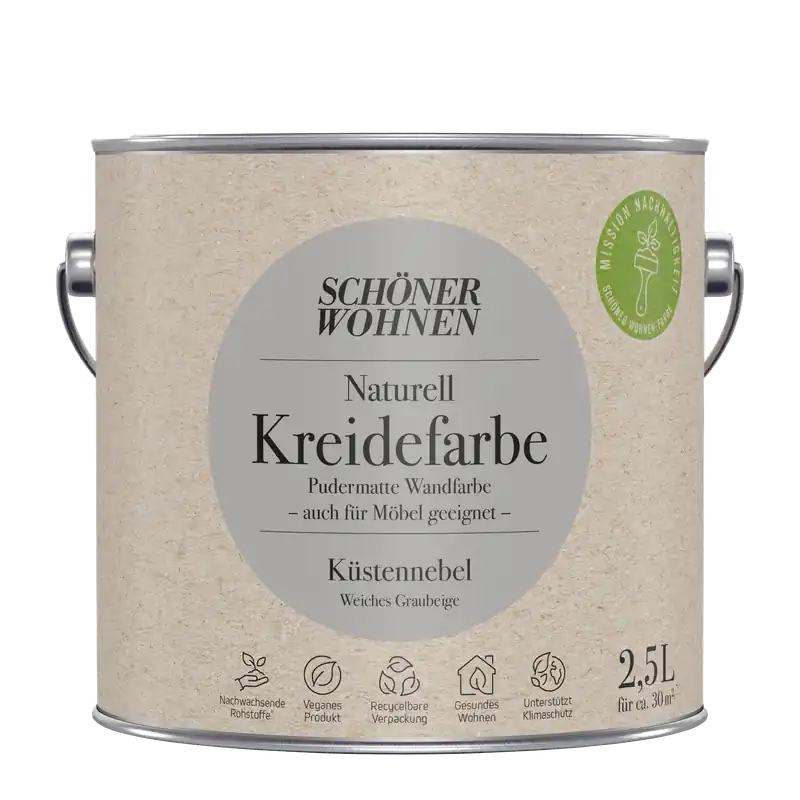 2,5L Schöner Wohnen Naturell Kreidefarbe Küstennebel, Weiches Graubeige Angebot