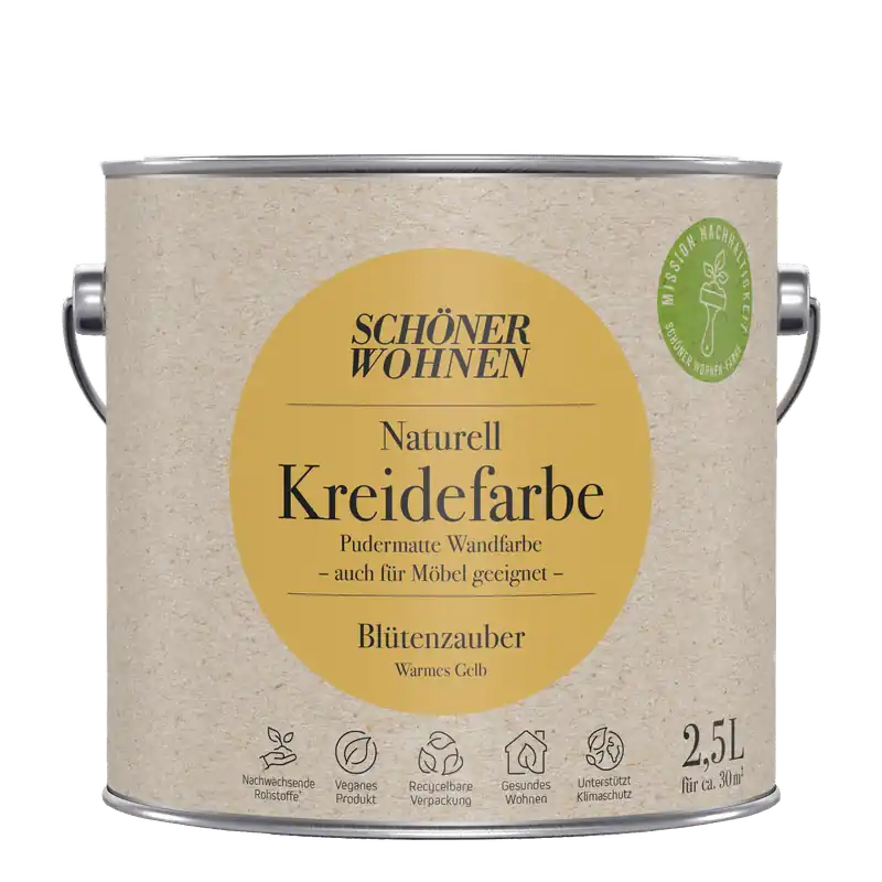 2,5L Schöner Wohnen Naturell Kreidefarbe Blütenzauber, Warmes Gelb Markenprodukt