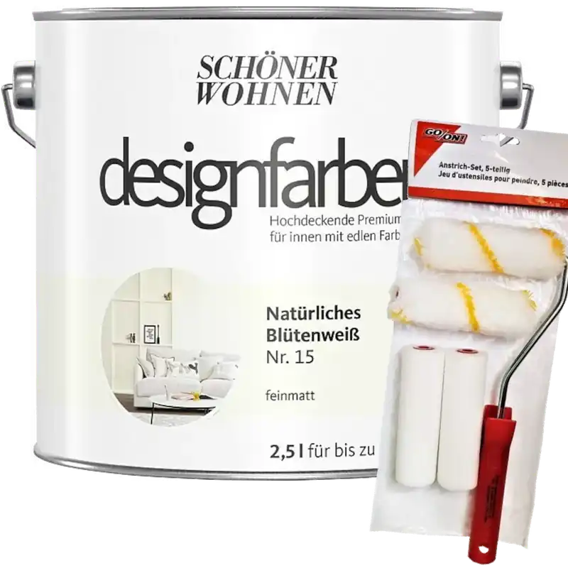 2,5L Schöner Wohnen Designfarbe Natürliches Blütenweiß 15 + Rollerset Jetzt Kaufen