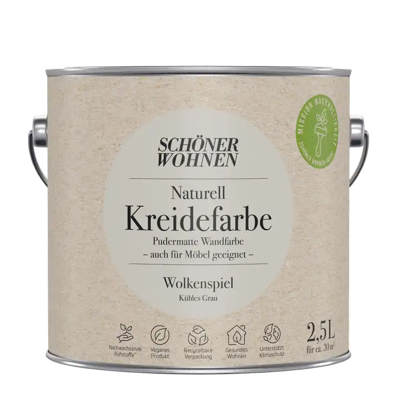 2,5L Schöner Wohnen Naturell Kreidefarbe Wolkenspiel, Kühles Grau Neue Ware
