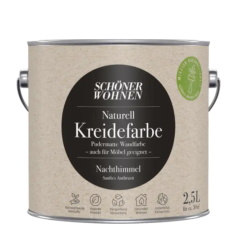 2,5L Schöner Wohnen Naturell Kreidefarbe Nachthimmel, Sanftes Anthrazit Expressversand