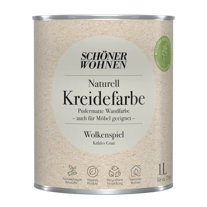 1L Schöner Wohnen Naturell Kreidefarbe Wolkenspiel, Kühles Grau Letzte Chance