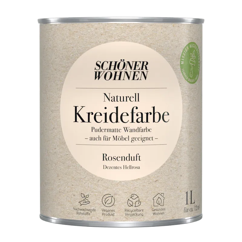 1L Schöner Wohnen Naturell Kreidefarbe Rosenduft, Dezentes Hellrosa Expressversand