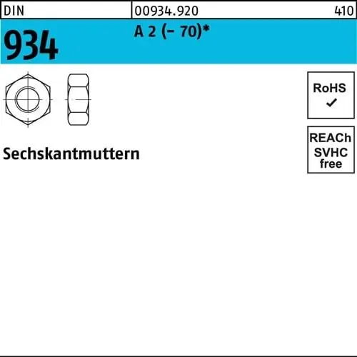Sechskantmutter DIN 934 M10 A 2 (- 70) 100 Stück Heißes Angebot