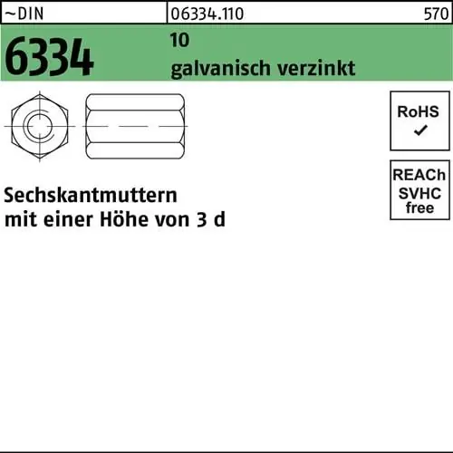 Sechskantmutter DIN 6334 M30 SW 46 10 galv.verz. 10 Stück Mega-Angebot