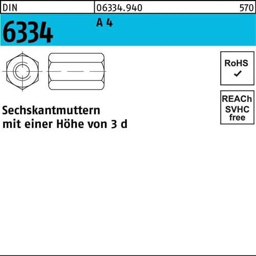 Ausverkauf Sechskantmutter DIN 6334 M6 SW10 A 4 10 Stück