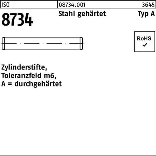 Zylinderstift ISO 8734 12 m6x 20 Stahl gehärtet Toleranz m6 100 Stück Direktkauf
