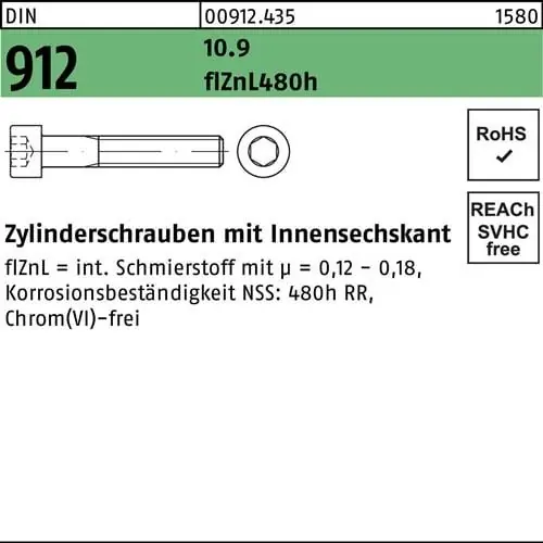 Zylinderschraube DIN 912 Innen-6kt M24x100 10.9 flZnL/nc/x/x/480h/C 10St. Aktuell