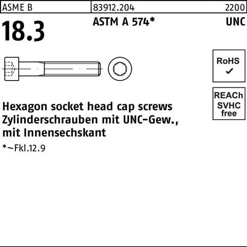 Zylinderschraube R 83912 UNC-Gewinde/Innen-6kt 5/16x 3 ASTM A 574 100Stück Jetzt Kaufen