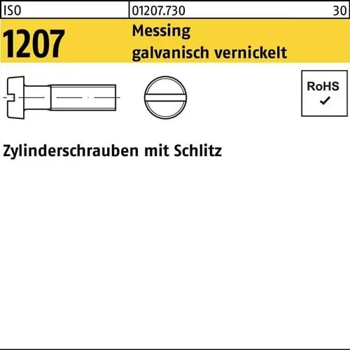Zylinderschraube ISO 1207 Schlitz M5x20 Messing galv. vernickelt 200St. Saisonangebot