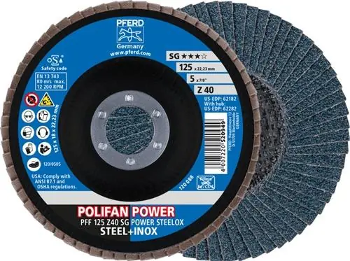 PFERD Fächerscheibe POLIFAN Z SG POWER STEELOX Ø 125 mm Körnung Z-40 flach - 67684125 Top-Angebot