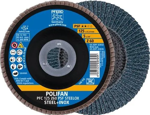 Abverkauf PFERD Fächerscheibe POLIFAN Z PSF STEELOX Ø 125 mm Körnung Z-60 konisch - 67766125