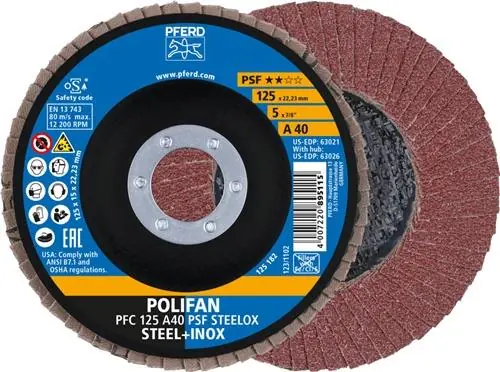 PFERD Fächerscheibe POLIFAN A PSF STEELOX Ø 125 mm Körnung A-40 konisch - 67744125 Nur Für Kurze Zeit