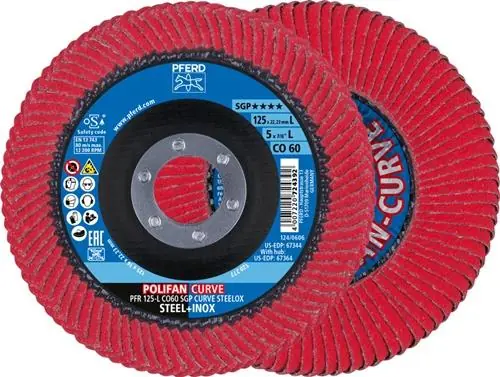 Schneller Versand PFERD Fächerscheibe POLIFAN CO SGP CURVE STEELOX Ø 125 mm Körnung 60 konisch L - 67689066